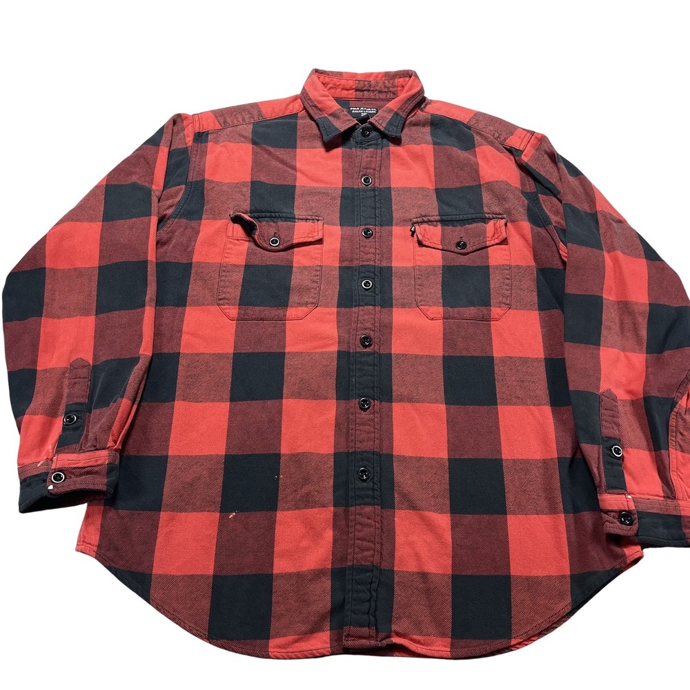 Polo Jeans Co Shirt Mens XL Red Buffalo Plaid Flannel Button Front Workwear Y2K